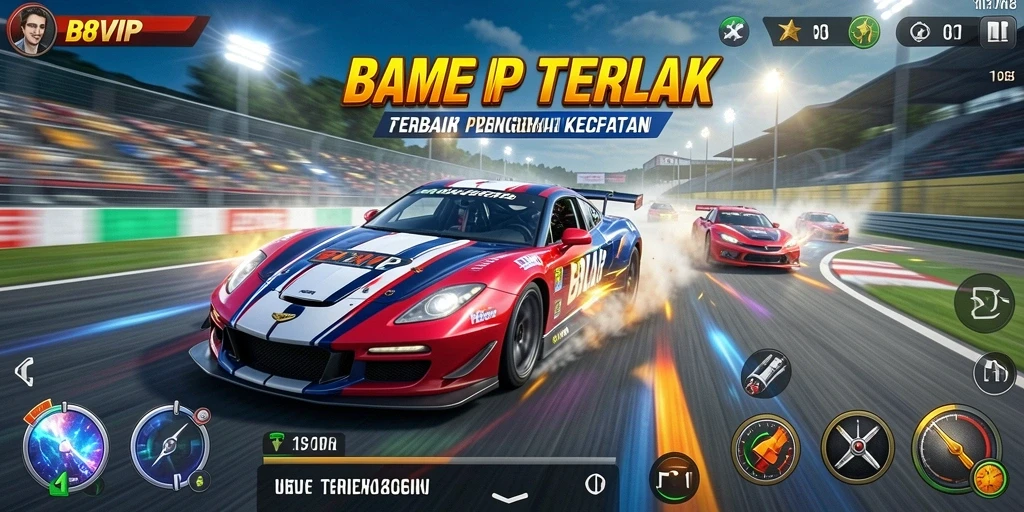 Tampilan utama gameplay B8VIP yang menampilkan aksi balap yang mendebarkan.