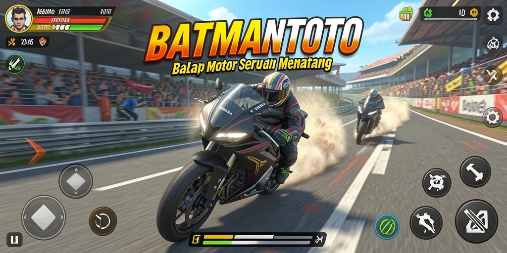 Tampilan seru gameplay BATMANTOTO dengan adrenalin balap motor.