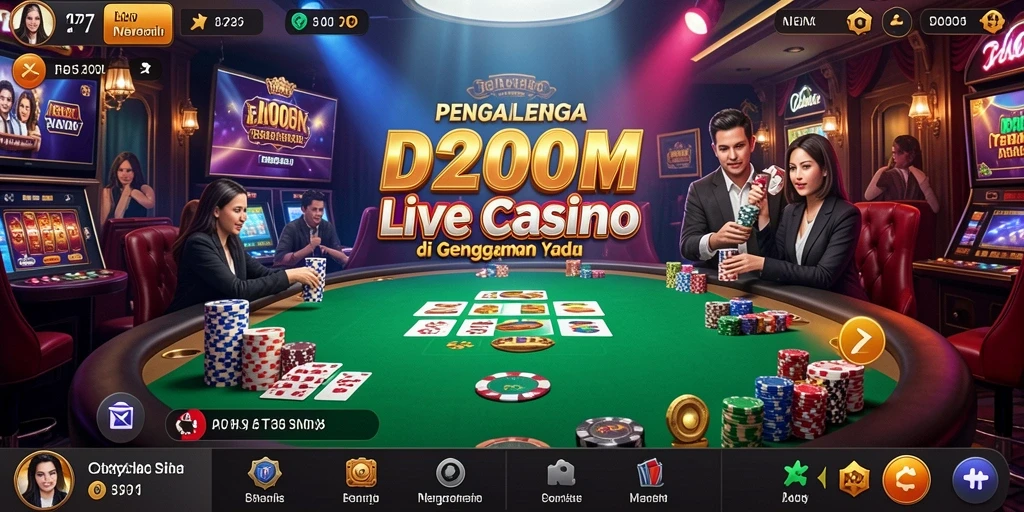 Screenshot D200M menampilkan gameplay Live Casino yang dinamis dan interaktif.
