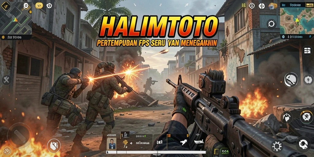 Screenshot gameplay HALIMTOTO menunjukkan aksi menembak yang intens dan strategis.