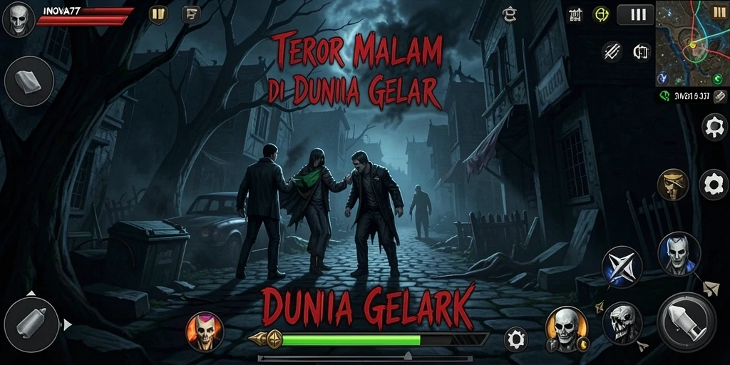 Screenshot gameplay INOVA77 menampilkan momen menegangkan dalam suasana gelap.