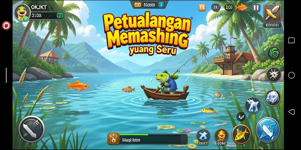 Screenshot gameplay OKJKT yang menampilkan momen memancing seru.