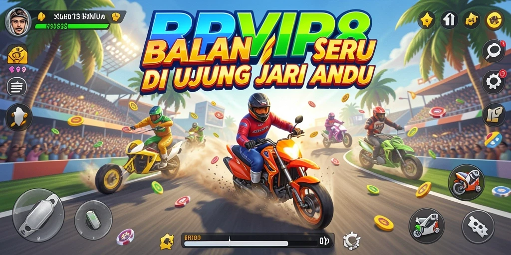 Tangkapan layar RPVIP8 menampilkan aksi balapan yang mendebarkan.