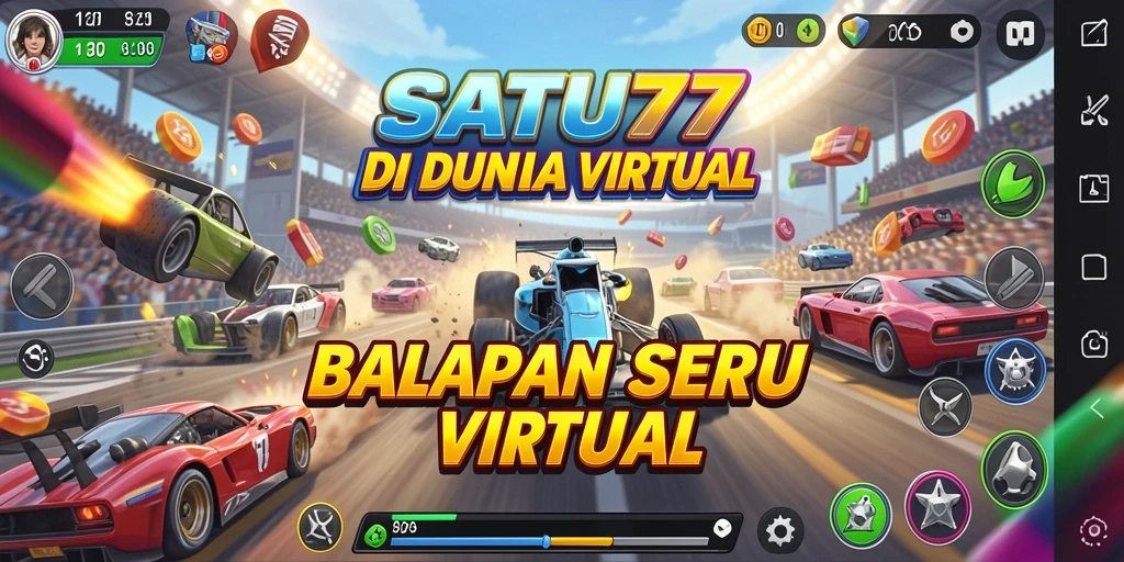 Tampilan utama gameplay SATU77 yang menunjukkan balapan seru.