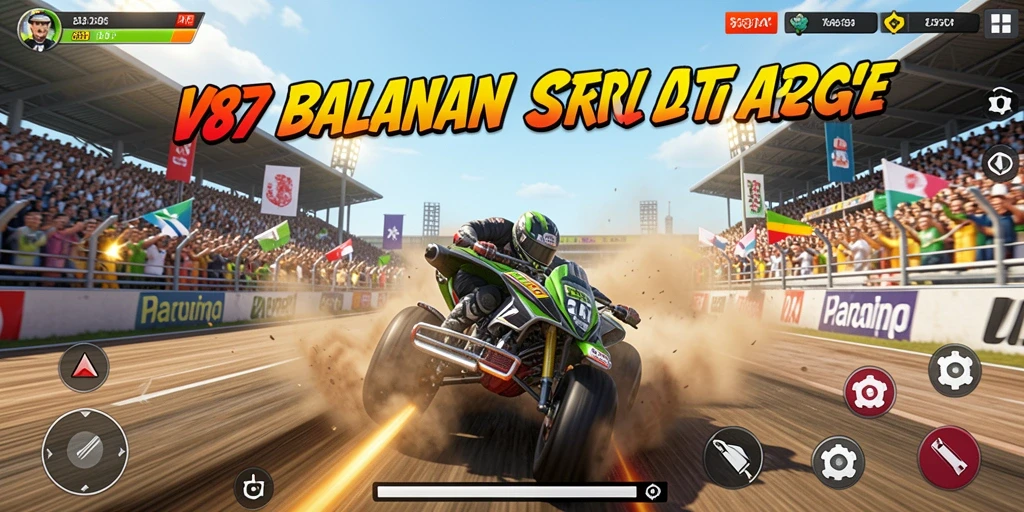 Screenshot gameplay V87 yang menunjukkan aksi balap mendebarkan.