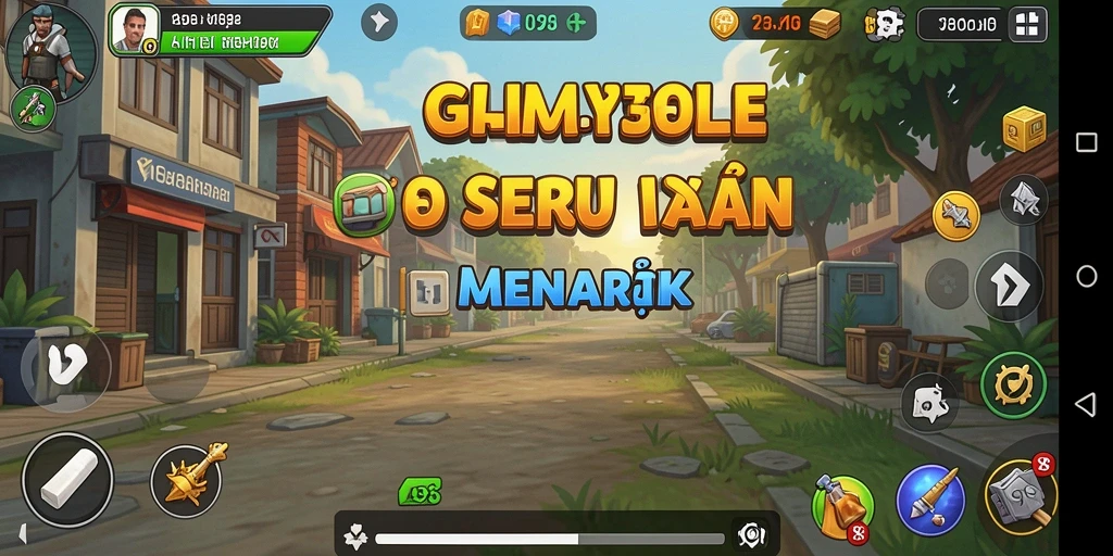 Tampilan gameplay V98 yang menawan dengan karakter dan upgrade.